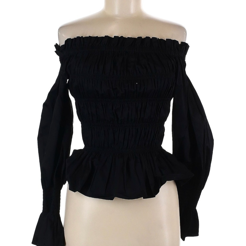 House of Harlow 1960 Black Smocked Off-Shoulder Blouse